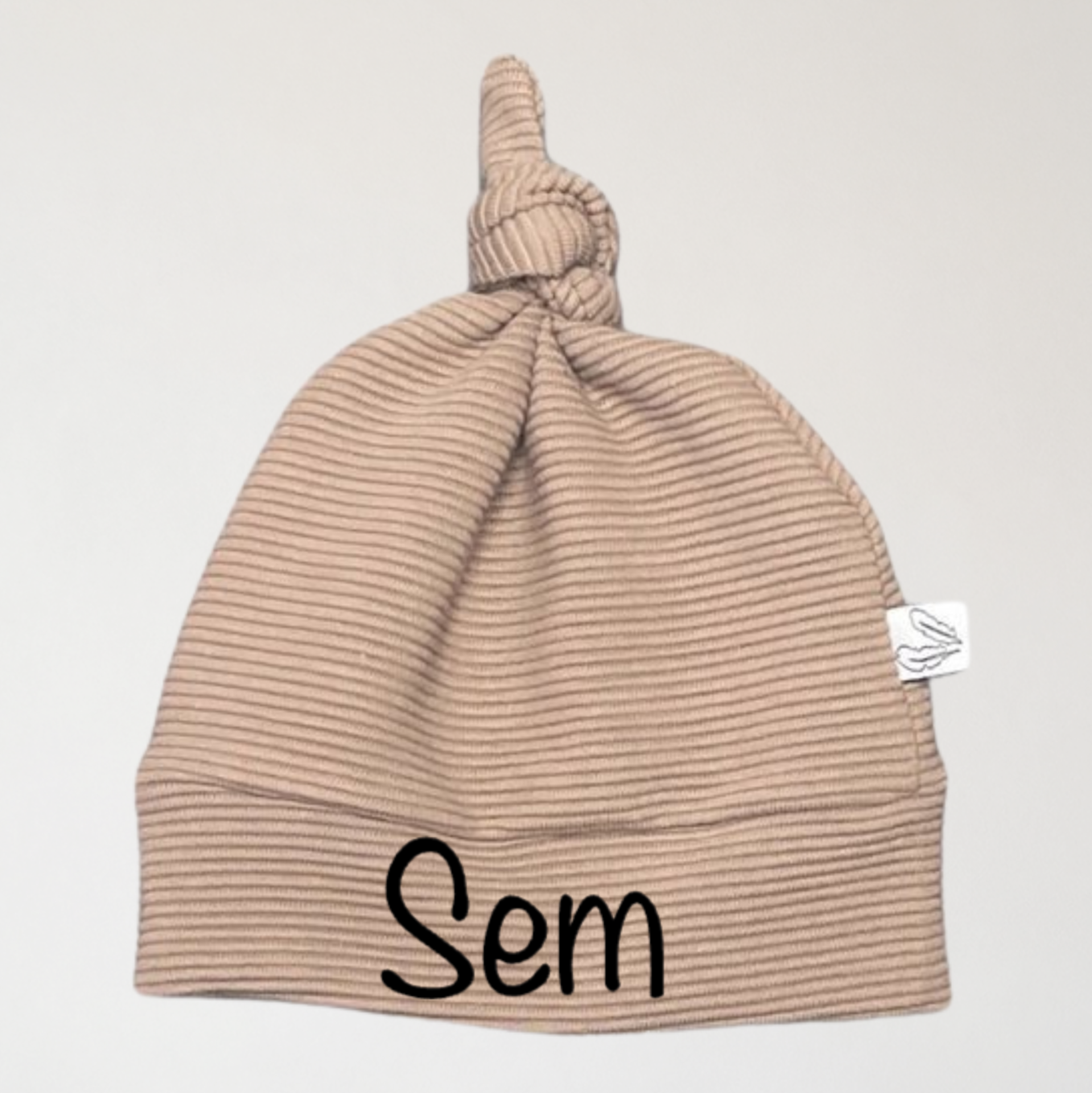 Rib taupe - Gepersonaliseerde babymuts, babymuts met naam