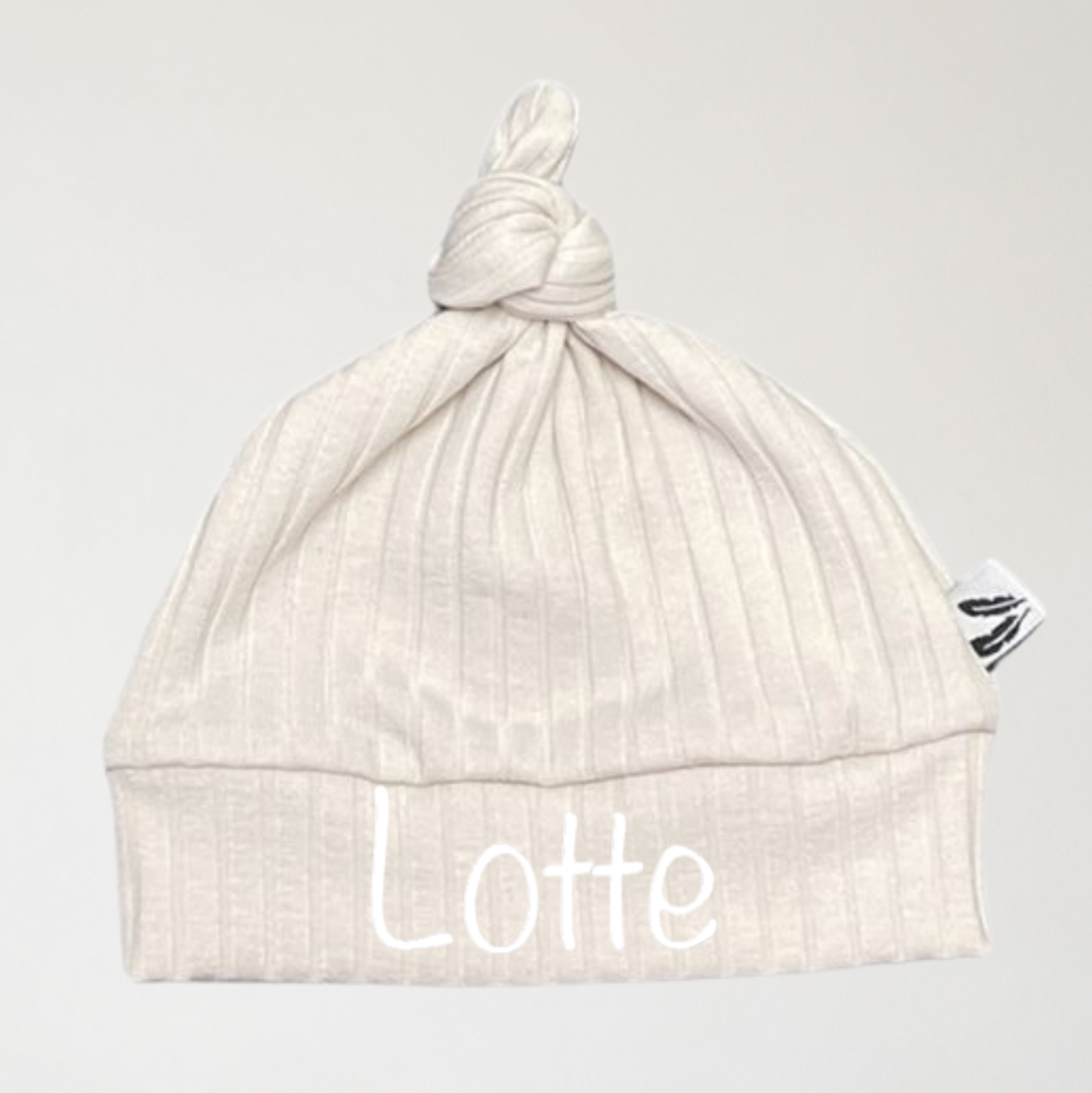 Wide-rib naturel beige -Gepersonaliseerde babymuts, babymuts met naam