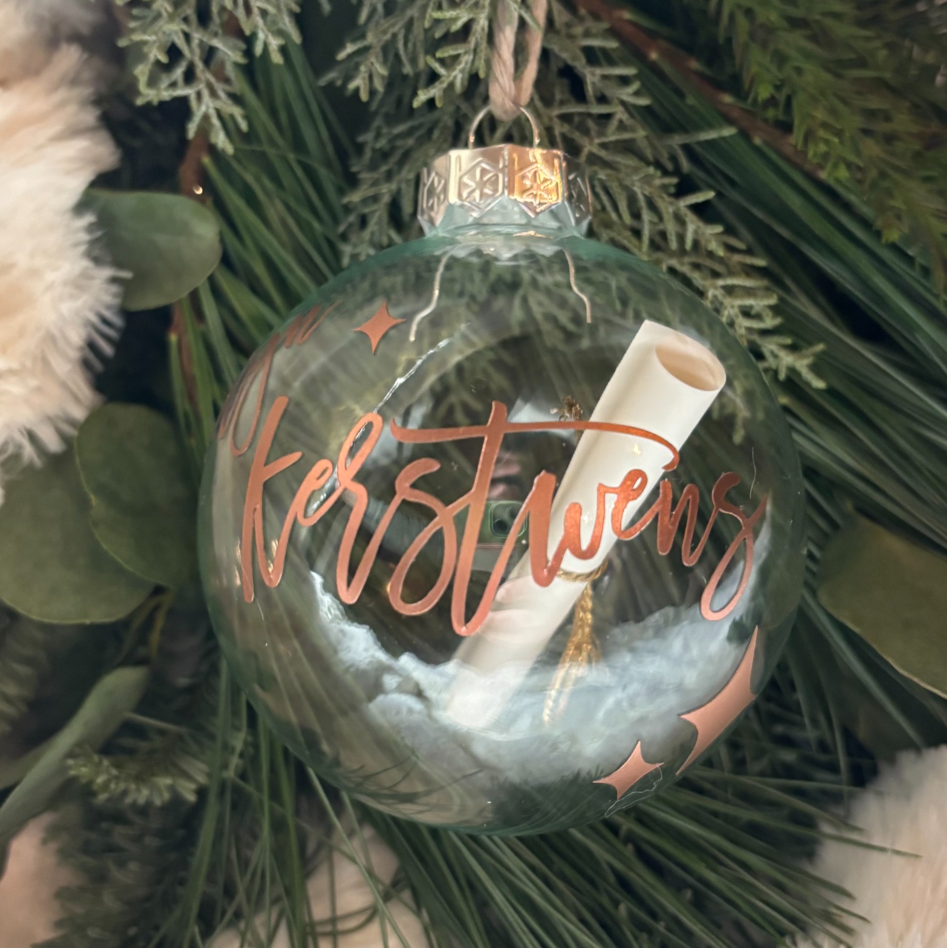 Doorzichtige glazen kerstbal "Mijn kerstwens" met papiertje voor eigen kerstwens,